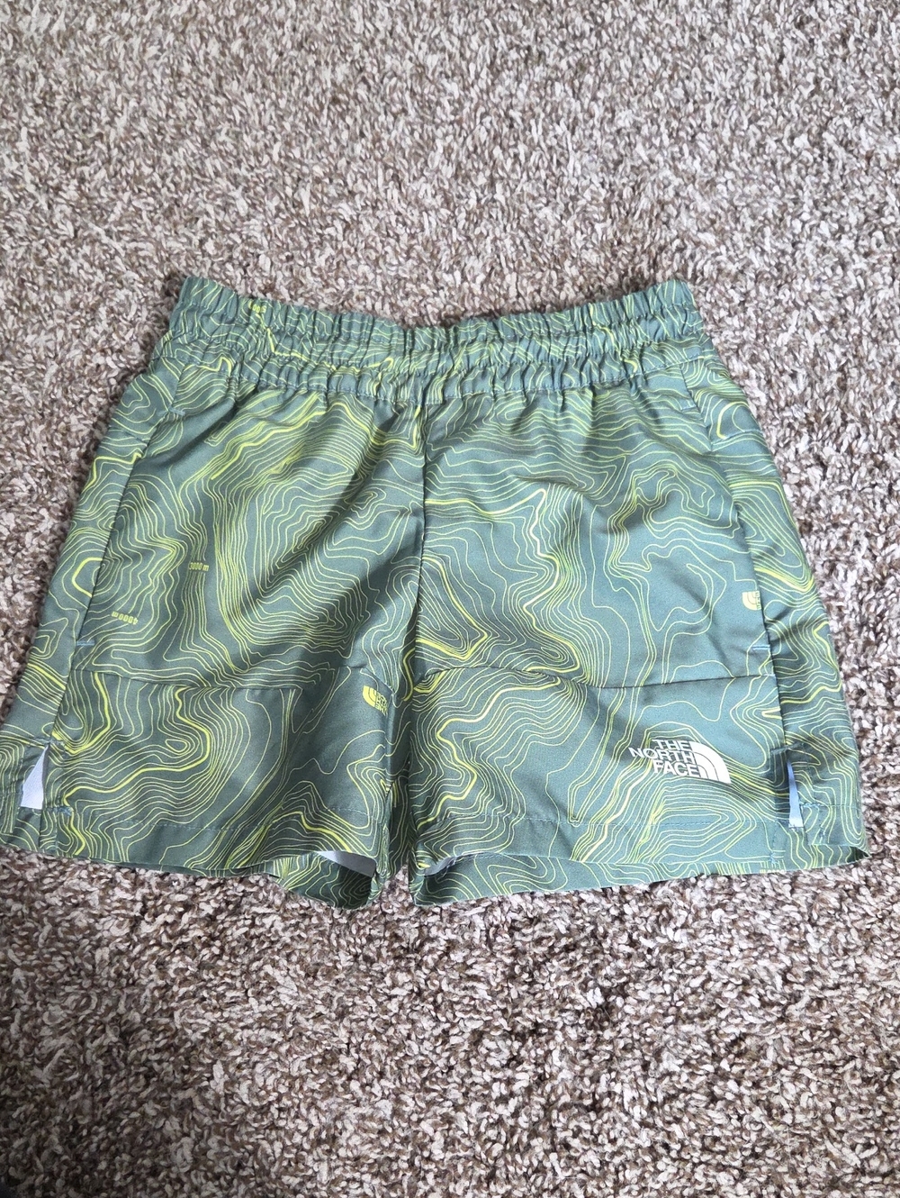 The North Face Olive Green Topo Print Running Shorts Sz Youth 6 Xs